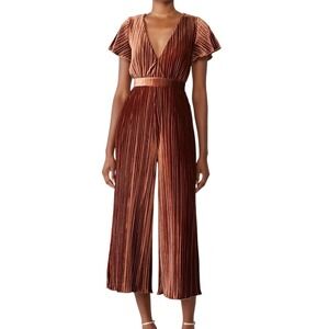 MINKPINK Free people Velvet Plunge Wide Leg Jumpsuit Brown XS New bohemian chic